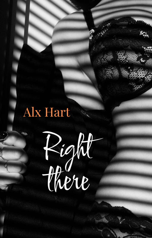 Cover of Right There: black and white photograph of a woman's torso opening her jacket, revealing her black lace underwear.